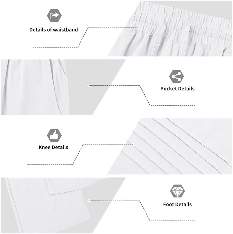 Mens Linen Pants Casual Beach Pants for Men Elastic Waist Drawstring Yoga Trousers with Pockets - Image 6
