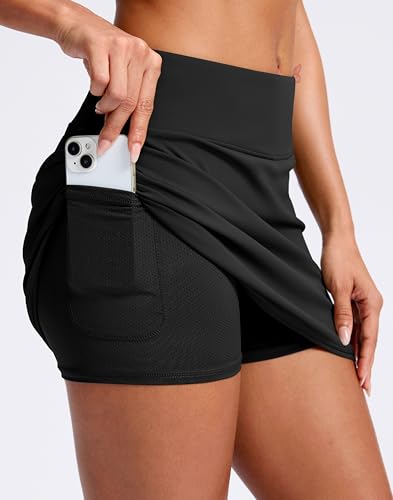 SANTINY Skorts for Women with Pockets High Waisted Golf Skirts with Shorts A Line Athletic Tennis Skirt for Casual Pickleball4