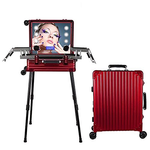 HYDL Kosmetikkoffer Schminkkoffer Mit Full Screen LED Spiegel, Trolley Kosmetikkoffer Makeup Case Zug Kosmetische Fall…