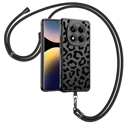 Mkej Hülle kompatibel mit Xiaomi Redmi Note 14 Pro 5G Hülle mit mit Band Leopard Muster Case Matt Transluzente Handyhülle Kratzfeste PC Rückseite+TPU Stoßfest Bumper Schutzhülle - Leopard