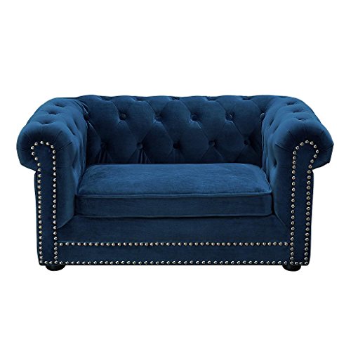 Tov Furniture TOV-P2035-N The Dachshund Collection Handmade Button Tufted Velvet Upholstered Pet Bed, Navy #1