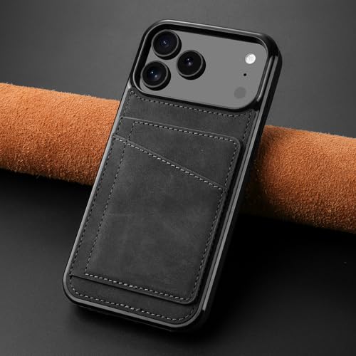 Étui pour iPhone 13 Pro format carte cuir de luxe rétro noir