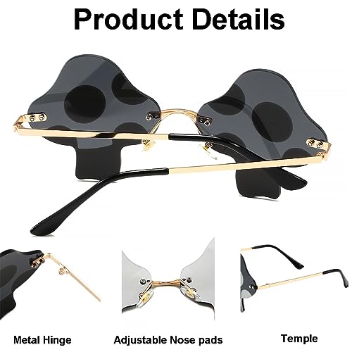 JOVAKIT Mushroom Shaped Sunglasses for Women Men Vintage Rimless Sun Glasses Retro rave Party Halloween Eyeglasses (Gold/Red+Gold/Red&Silver Mirror)4