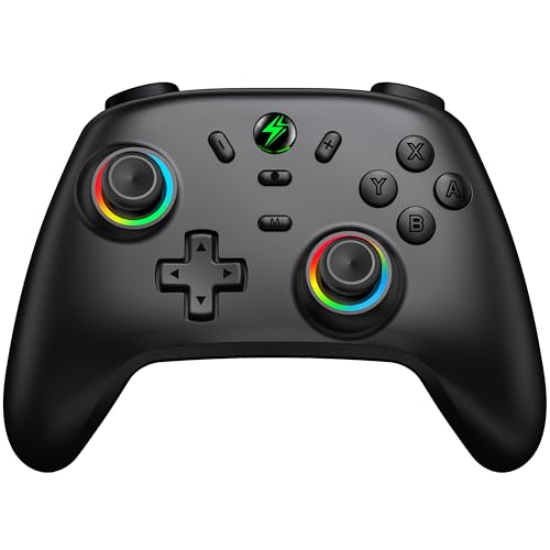 Switch Controller mit Hall Joysticks, Kabellos Controller für Nintendo Switch/Lite/OLED, Cooles RGB Joysticks/Turbo/Aufwachfunktion/Dual Motors Vibration/18 Std Spieldauer
