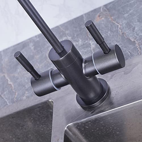 Robinet en acier inoxydable gris à double sortie avec purificateur
