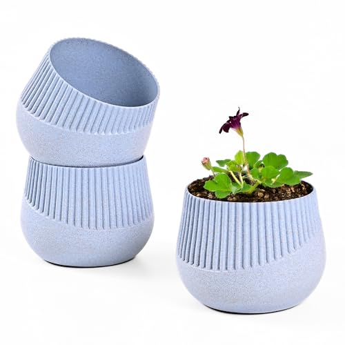 Image of Eha Earth Friendly Oreo 4 inch Small pots for Indoor Plants | Set of 3 | Plant Pot Made with Bamboo Fibers | Table Top Planters for Home Decor and Office, Flower Pot for Living Room | Azure