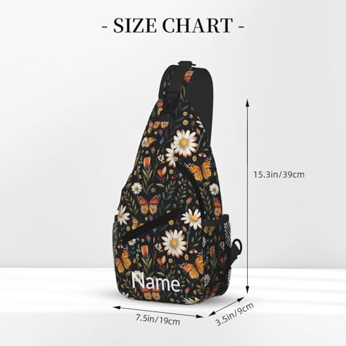 SUPLUCHOM Custom Sling Bag With Name Vintage Butterfly Daisy Leaf Personalized Hiking Daypack Customized Crossbody Shoulder Backpack Travel Chest Pack for Men Women3