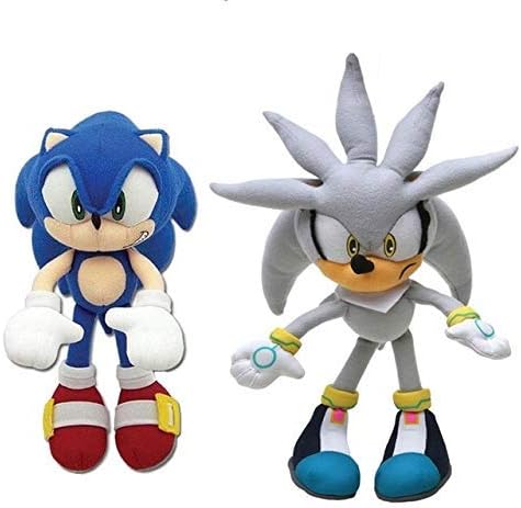 2pcs/sets 25cm Sonic Toys Plush Toy Cute Soft Stuffed Dolls blue silver XFSHKJS