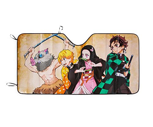 Demon Slayer Characters Accordion Sunshade for Windshield | Foldable Sun Visor Protector for Cars Trucks SUVs | Blocks UV Rays and Sun Glare | Anime Manga Gifts and Collectibles | 64 x 32 Inches