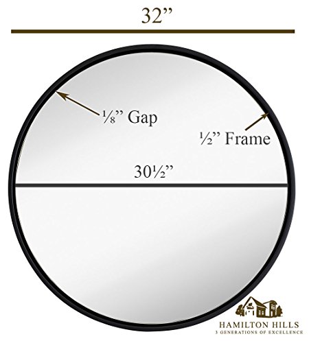 Hamilton Hills 32 Inch Circle Black Framed Wall Mirror | Large Premium Wooden Mirror For Wall | Floating Bathroom Mirrors For Vanity And Living Room | Hanging Round Mirrors For Wall Decor #TOP1