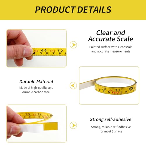 2 Packs Steel Self-Adhesive Measuring Tape, 200cm or 78-Inch Imperial and Metric Ruler Tape, 1/2-Inch Peel and Stick Tape Measure for Woodworking, Saw, Drafting Table, Left to Right Reading, Yellow by Opzour - Image 4