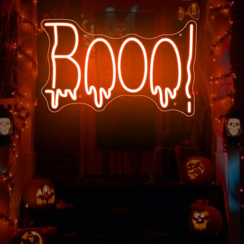 Image of Halloween Neon Sign Battery Operated BOO Light Up Sign for Halloween Party Decor Neon Halloween Sign Halloween Ghost Spooky Boo Neon Sign for Halloween Decoration