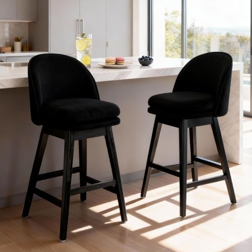 Butacos giratorios COCO DESIGN de altura para barra, 29 pulgadas, tela de lino, estilo moderno, juego de 2, color negro miniatura 1