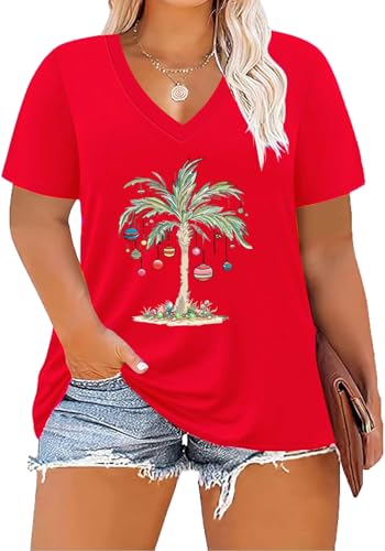 Image of ForHailey Women's Plus Size Short Sleeve Tee Shirt V Neck Basic Ladies Loose Fit T Shirt 1X-5X