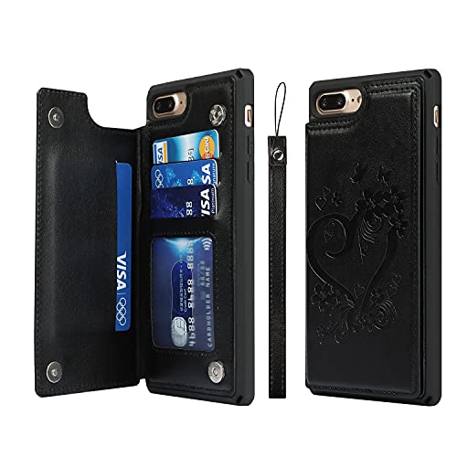 Cavor for iPhone 7 Plus iPhone 8 Plus Wallet Case with Card Holder, Black
