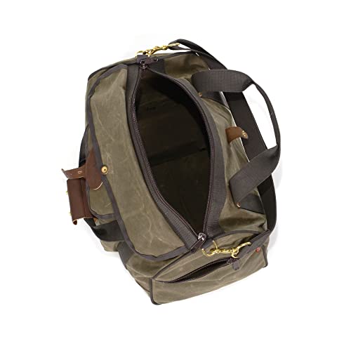 Frost River Explorer Heavy Duty Duffel Bag - Waxed Canvas and Leather Carry On, Durable Weekender with Front and Side Pockets, Field Tan, Carry On, 51 Liter