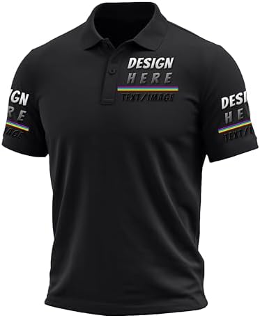 Custom Polo Shirts for Men Design Your Own Golf Jersey Personalized Print Image Text Black Large