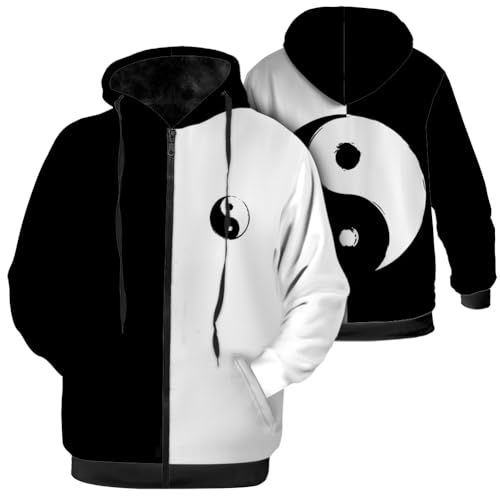 Yin and Yang Jacket for Men Women Winter Coat Hoodied Sweatshirts Zip Up Hoodies