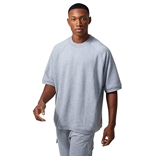 Camisa de Moletom Raglan Manga Curta Oversized Inverno Cinza