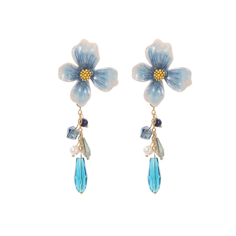 Boucles d'oreilles de cerceaux dormeurs pour filles avec jolies fleurs émaillées rétro