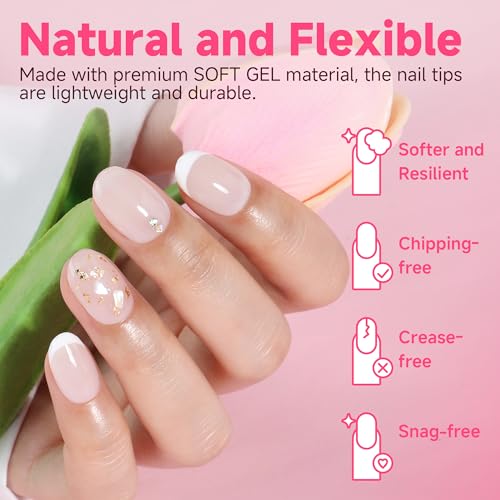 Image of UNA GELLA Short Oval Round Nail Tips Pre-shaped Half Matte 120pcs | Short Oval Round Soft Gel Nail Tips Full Cover Clear Acrylic Fake Nails for Press on Nail Extensions Home DIY Salon 12 Sizes