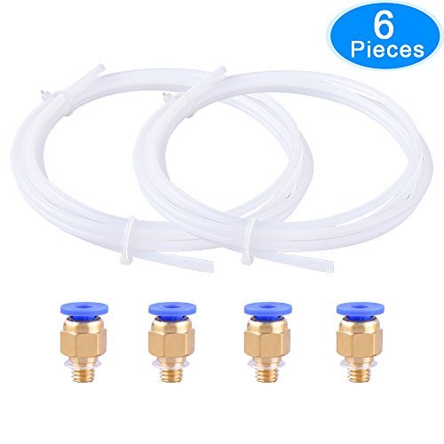 EAONE 2 Pcs PTFE Teflon Tube (2 Meters) with 4 Pcs PC4-M6 Fittings for 3D Printer 1.75mm Filament (2.0mm ID/4.0mm OD)