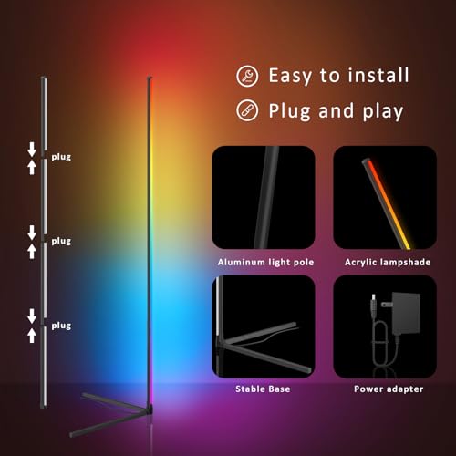 Image of Tyute Corner Floor Lamp 2 Pack, LED Lamps with Remote, RGB Standing Lamp, LED Light Stick, Music Sync Dimmable Color Changing Ambient Light Bar for Bedroom, Living Room, Gaming Room, Party, Dorm