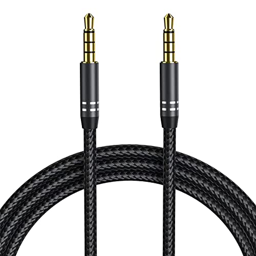 3.5mm Audio Cable Male to Male (4Ft/1.2M), 4 Pole Hi-Fi Stereo AUX Cord, Nylon Braided Audio Jack Auxiliary Cord Extension Adapter for Headphones, Car and All 3.5 mm Enabled Devices (1Pack - Black)