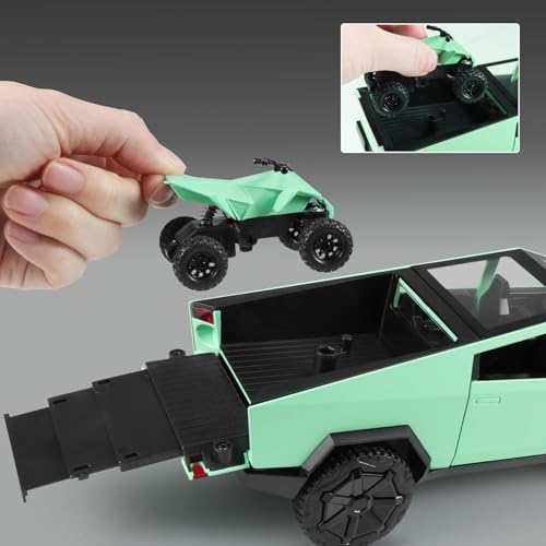 Image of 1 /24 Tesla Cybertruck Diecast Metal Toy Truck with Lights and Sounds, Mini Vehicle for Boys Ages 3 and Up, Realistic Design, Fun Educational Play, for Kids and Collectors (Green)
