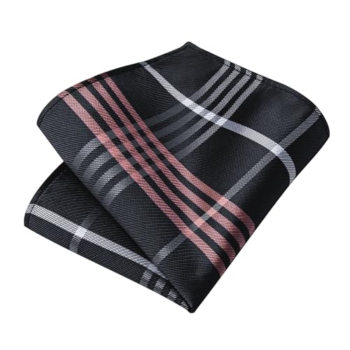 Image of DiBanGu Plaid Ties for Men Silk Checkered Necktie and Pocket Square Cufflinks Tie Clip Set with Gift Box for Wedding Business