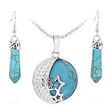 Juego de joyas de regalo para mujer, collar de plata con luna y estrellas y pendientes de gota, colgante de cuarzo natural real para mujer, con caja de regalo de calidad, one size fits all, Piedra