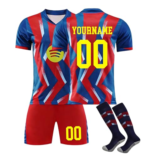 FCB Barcelona Camiseta de Fútbol Personalizadas para Hombres y Niño, equipación Fútbol DIY Nombre Número con Conjunto Top Pantalón Corto y Calcetines