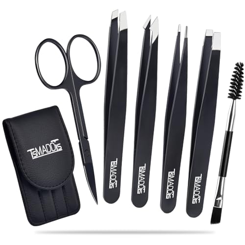 TsMADDTs Tweezers Set and Curved Scissors, Professional Stainless Steel Tweezers ...
