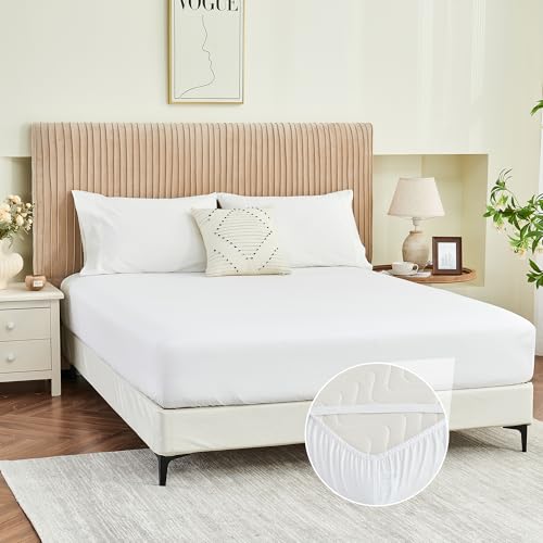 Yuurom Queen Fitted Sheet Only Corner Straps Ultra Soft Brushed Microfiber Hotel Quality Bottom Sheet Deep Pocket Fits 8-14 inches Mattresses Luxury Durable Sheets for Queen Size Bed White