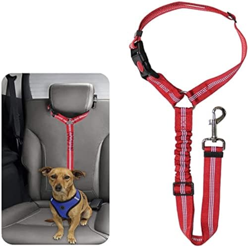 Dog Car Seat Belt, Adjustable Pet Safety Harness with Elastic Bungee, Strong Nylon Headrest Restraint for Small to Medium Dogs, Red - Image 2