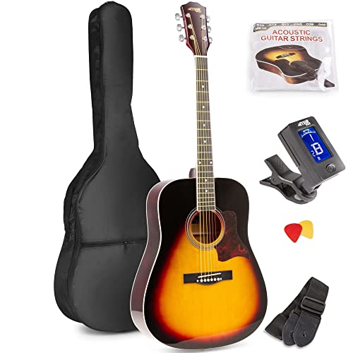 Max SoloJam Guitare Acoustique Adulte débutant – Sunburst, Cordes en Acier, accordeur Digital, Sac de Transport… - Les Beatles, Paul McCartney, John Lennon, RIngo Starr, George Harrison Max SoloJam Guitare Acoustique Adulte débutant - Sunburst, Cordes en Acier, accordeur Digital, Sac de Transport…