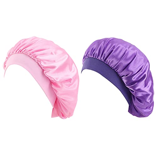 FSSTUD 2 gorros de dormir de seda sintética para niños, gorros para el cuidado del cabello, gorros de noche con banda elástica para bebés y niños pequeños