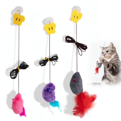 JiaHeHe Lot de 3 Jouets Suspendus pour Chat, Jouet Chat Interactif avec Souris en Peluche et Queue...