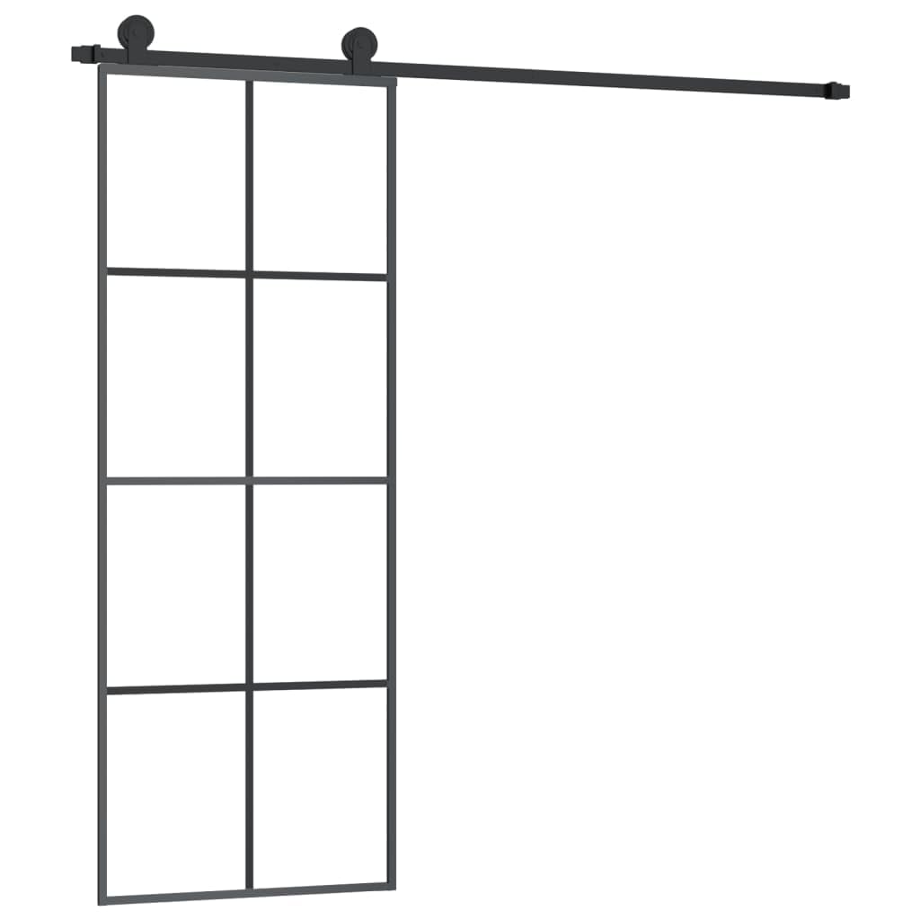 Drzwi przesuwne 76 x 205 cm szkło ESG rama aluminiowa | Oszczędność miejsca, cichy montaż, matowa prywatność, łącznie z okuciem