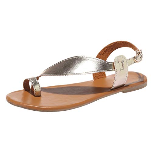 Luckycat Mujer Sandalias Cuña Planas Verano Playa Tobillo Correa Slingback Sandalias Mujer Verano Sandalia Romana Trenzada Sandalias de Mujer Planas Romanas Oro Doradas Plata Pateadas Casual Verano