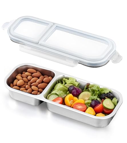 Ugotit Lunch Box Meal Prep 2 compartimentos – Caja hermética alimentaria de acero inoxidable – resistente al horno y lavavajillas (gris, 700 ml)