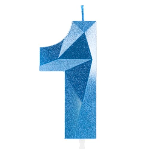 Hongplus 3D Royal Blue 1st Birthday Candles, Number 1 Candle for Cake,Sapphire Candle Topper for Boys Girls First Birthday Party Decorations