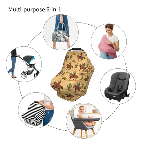 Image of Western Cowboy Cactus Baby Stuff Car Seat Cover for Baby,Mom Nursing Breastfeeding Covers,Multi-Use Car Seat Canopy Carrier Cover,Stroller Cover Newborn Shower Gift for Boys Girls