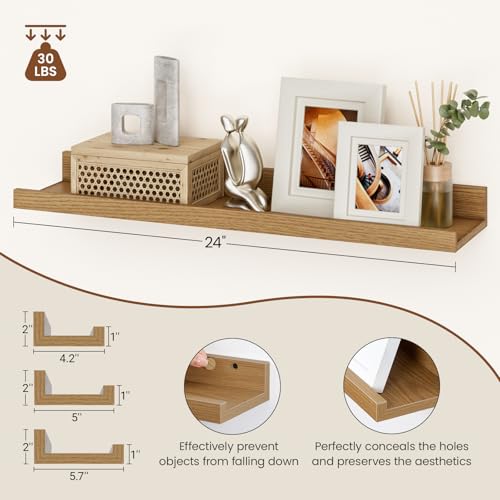 Heimlove 24 Inch Picture Ledge Shelf with Lip Set of 6 Oak by Heimlove - Used condition - Image 3
