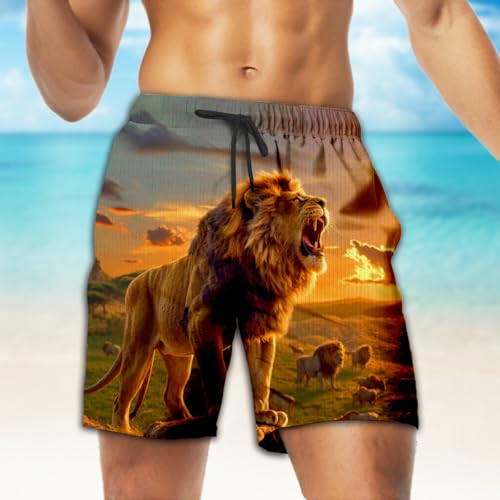 Lion Men's Swim Trunks - Lion Art Mens Swim Trunks with Mesh Lining Swimwear Bathing Suits Set 413