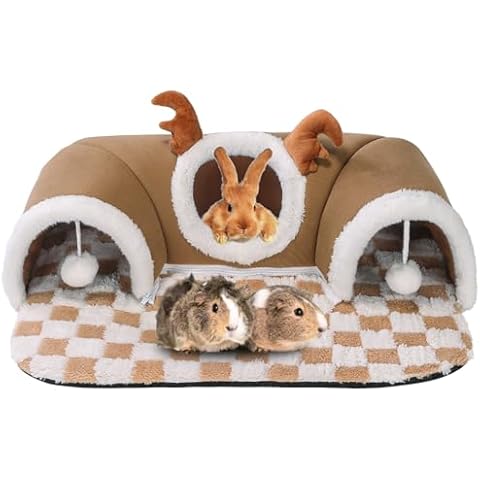 HERCOCCI Bunny Bed Tunnel Plush, Upgrade Large Rabbit Hideout Tube - Remove Bed Mat Guinea Pig Cave House for Rabbit Bunny Guinea Pig Kitten Cover