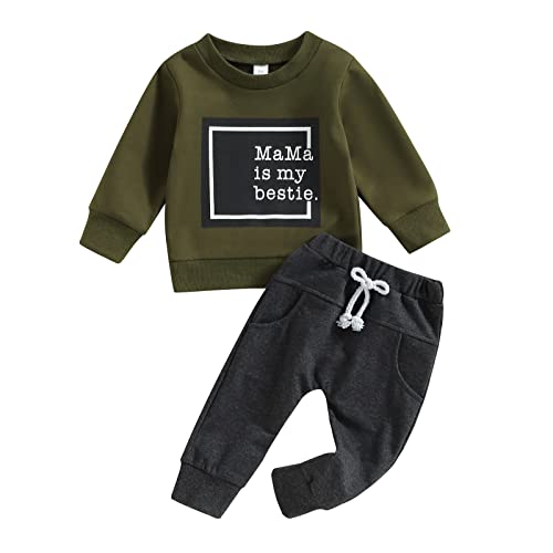 Image of Toddler Baby Boy Clothes Cute Letter Print Long Sleeve Sweatshirt Tops and Stretch Pants Newborn Fall Winter Outfit