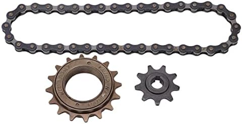 VBESTLIFE Rueda libre de una sola velocidad y cadena iluminada, 16 dientes rueda libre 9 dientes piñón 38 secciones cadena para montaña