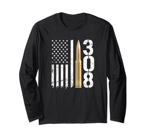 .308 Pistola munición bala 308 calibre rifle EE.UU. bandera Manga Larga