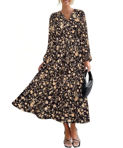 Image of TIYOMI Womens Plus Size Dresses Fall Long Sleeve Maxi Dresses V Neck Floral Spring Party Dress with Pockets XL-5XL (14W-28W)